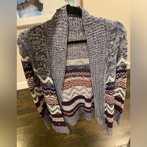 Charlotte Russe maroon red, white and blue cardigan sweater size Large